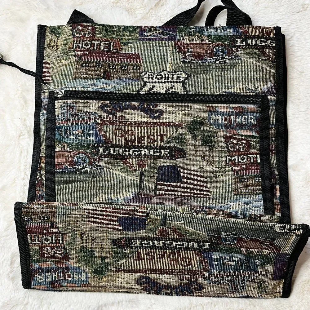 Vintage Pioneer Express Route 66 Tapestry Canvas Tote‎ NWOT